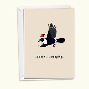 Tarjeta navideña australiana divertida Tarjeta navideña con juego de palabras Saludos de temporada Tarjeta navideña con juego de palabras Tarjeta de felicitación navideña de urraca Tarjeta 100 % reciclada