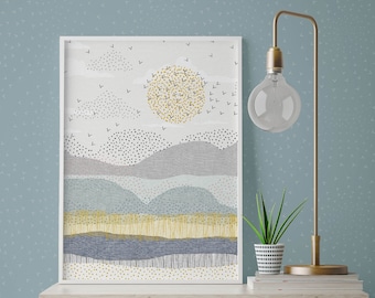 Horizon Art Print, Landscape Print, Mid century, Wall Art, Minimalist, Scandinavian Print, Sunrise, Nature poster print, Abstract, Scandi,