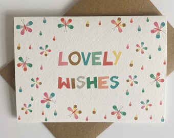 Lovely Wishes | Happy Birthday Card | Cute Illustration | Handmade | Birthday Card | Butterflies