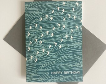 Soaring Seas Happy Birthday Card | Ocean Inspired Greeting Card | Coastal Illustration | Sea Waves | Handmade|Bird Card |Happy Birthday Card