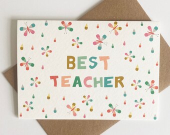 Best Teacher Card | Teacher Card | Cute Illustration | Handmade | Thank you Card |