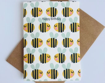 Bee Happy Birthday Card | Bumble Bee Greeting Card | Cute Illustration | Handmade| Cute Bee Card |Happy Birthday Card