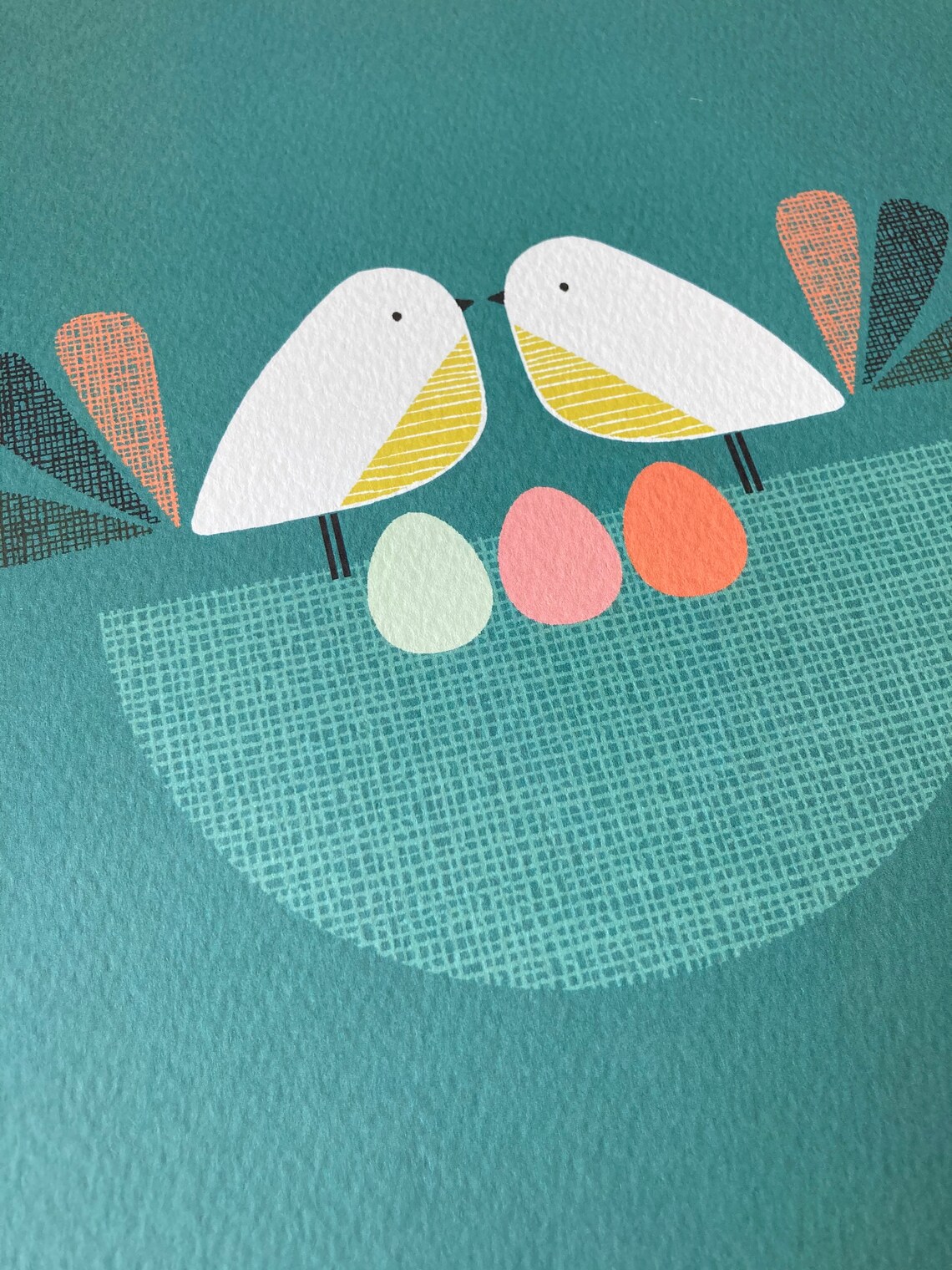 Nesting Birds a4print Teal Illustration Birds Print home Etsy