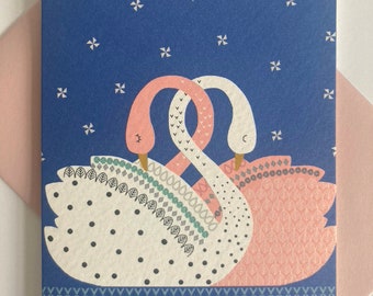 Swans I Love You Greetings Card | Anniversary Greeting Card | I Love You  | Cute  Illustration | Handmade|