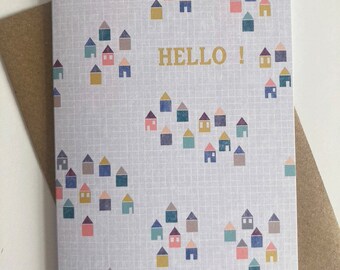 Hello Greetings Card | Greeting Card | Cute house Illustration | Handmade|  House Card | Hello | New Home Card | Thank you Card