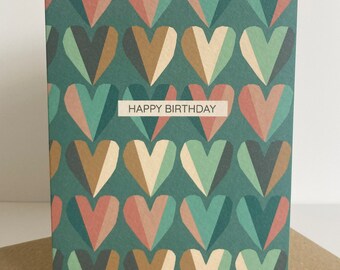Heartfelt Happy Birthday Card | Heart Greeting Card | Cute Illustration | Handmade| Heart Card | Birthday Card | Pink & Teal Options