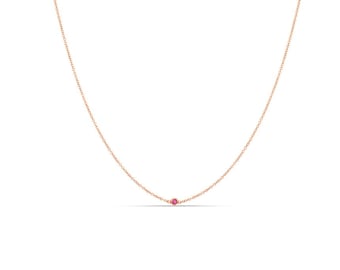 Genuine Ruby Necklace | July Birthstone Necklace, Simple Ruby Necklace, 14K Gold Ruby Necklace - Yellow Gold, White Gold, Rose Gold