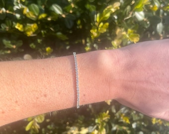 Aquamarine Tennis Bracelet Gold, 14K Natural Aquamarine Bracelet For Women, Thin Tennis Bracelet, Push Present For Wife, March Jewelry