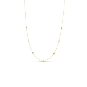 Gemstone Station Necklace 14K Gold | Pastel Rainbow Necklace | Colorful Statement Necklace, Dainty Rainbow Color Necklace, Color By The Yard