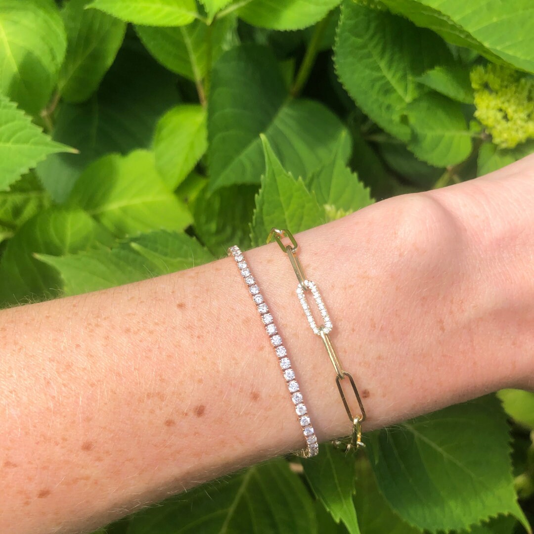 14K Gold Paper Clip Chain Bracelet With Diamond Links GH Color SI1