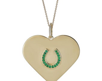 14K Gold Emerald Horseshoe Heart Necklace