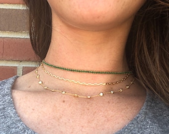 14K Gold Emerald Choker Tennis Necklace