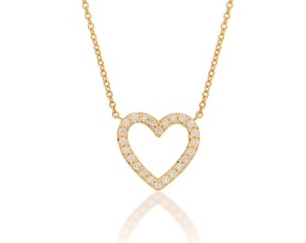 Collar de corazón pavé / Collar de corazón / Colgante de oro / Colgante de corazón de diamante / Collar de corazón pequeño / Collar de oro real / Pave de diamantes