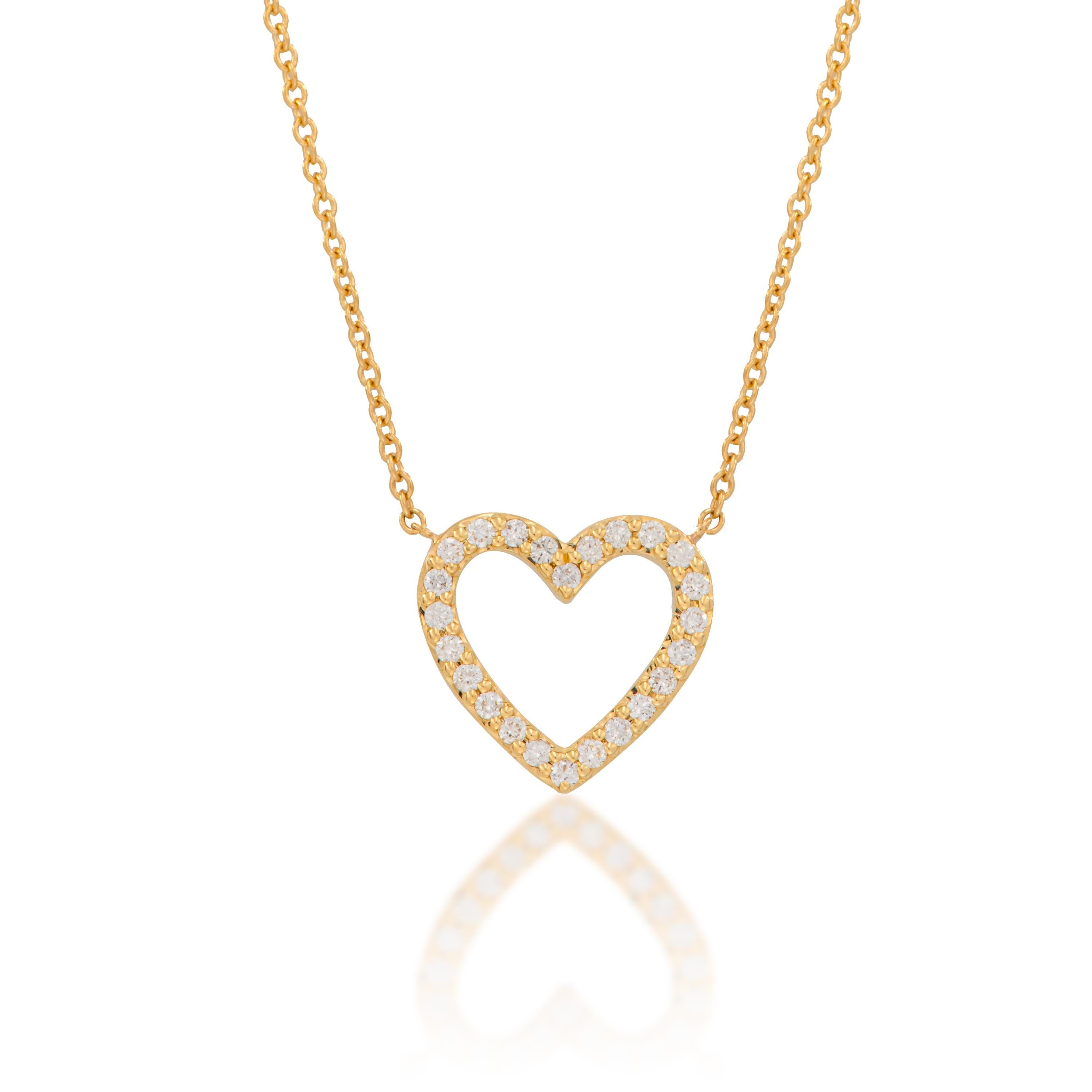 14K Gold Diamond Heart Necklace Etsy