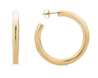 35mm Hoop Earrings | Thick Gold Hoops | Chunky Gold Hoop Earrings | Medium Gold Hoop Earrings | Pure Gold Hoops | Hollow Hoop Earring