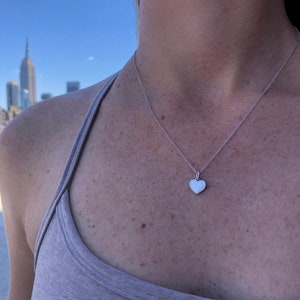 Small Heart Necklace | Floating Heart Necklace, Gold Heart Necklace 14K, Solid Gold Heart Pendant, Enamel Heart Necklace - White, Blue, Pink