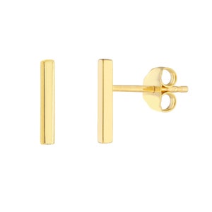 Solid Gold Bar Earrings - Staple Earrings | 14k Gold Bar Stud Earrings | Real Gold Line Earrings | Gold Bar Studs, Simple Gold Stud Earrings
