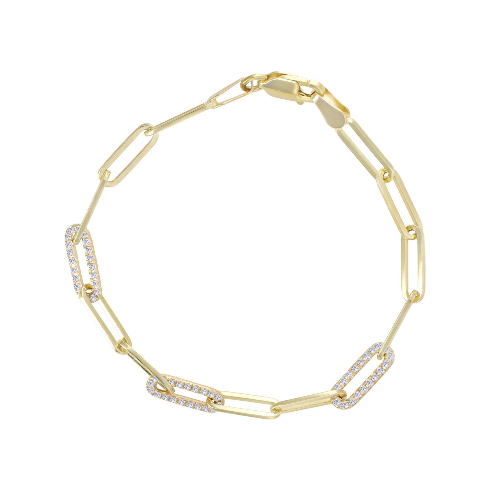 14K Gold Paper Clip Chain Bracelet With Diamond Links GH Color SI1 ...