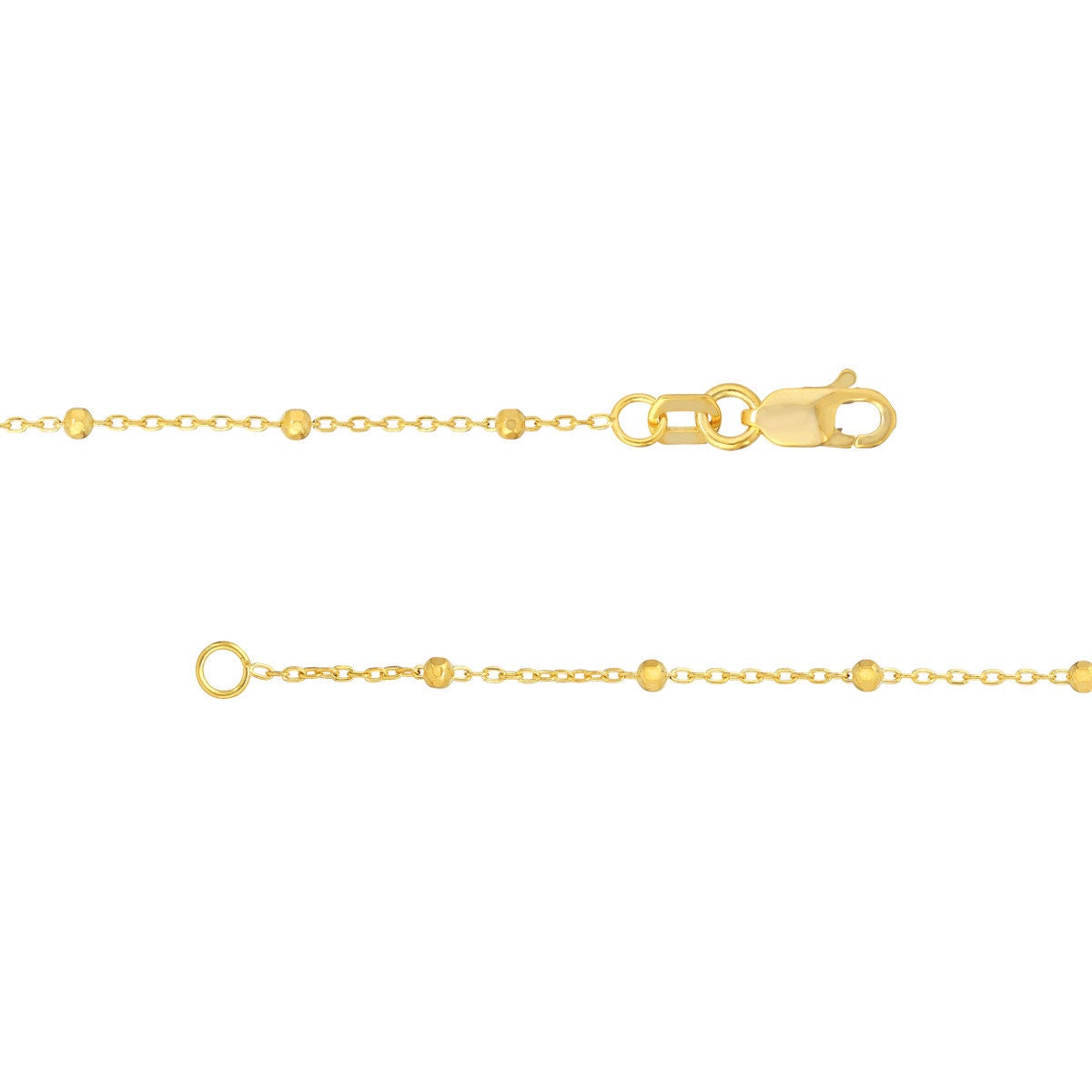 14K Yellow Gold Faceted Bead Saturn Chain Necklace 18