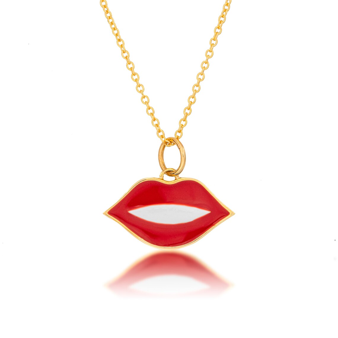14K Gold Enamel Lip Necklace Etsy
