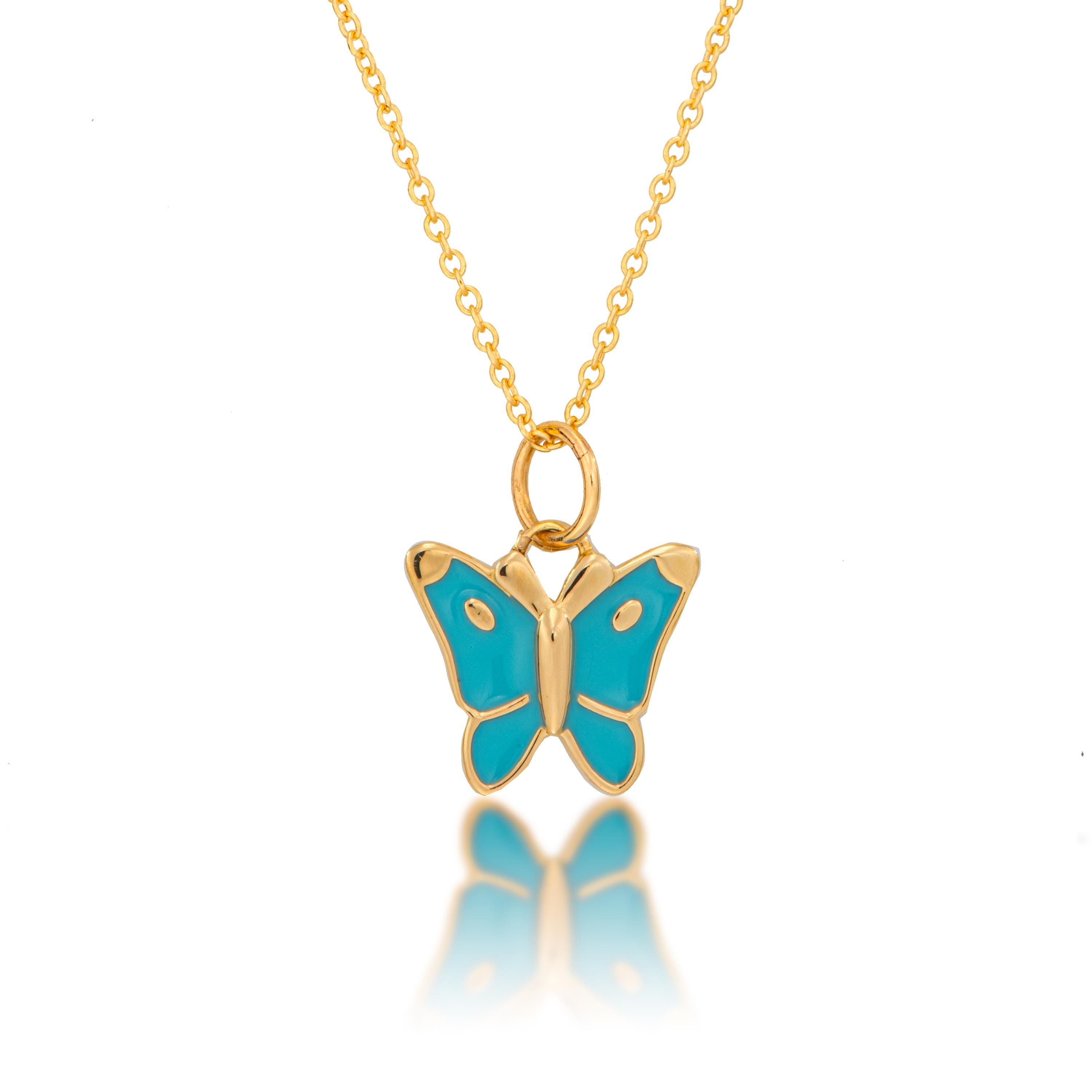 14K Gold Enamel Butterfly Necklace Etsy