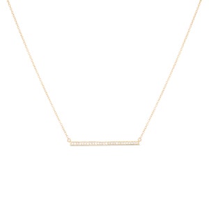 14K Gold Diamond Bar Necklace - Pave Diamond Bar Pendant Light, Dainty Thin Bar Necklace, Dainty Bar Necklace, Stackable 1.25&quot; Bar Necklace