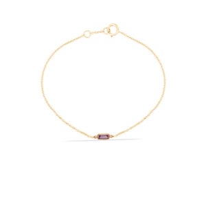Pink Sapphire Bracelet - Solid 14k Gold Bracelet, September Bracelet, Solitaire Bracelet, By The Yard Bracelet, Layered Gold Bracelet Dainty