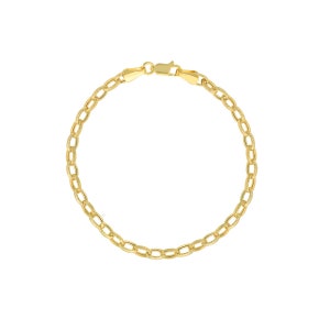 Rolo Bracelet - Gold Oval Link  Bracelet | 14K Chain Bracelet | Textured Bracelet | 14K Yellow Gold Chain Bracelet | Stackable Bracelet