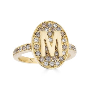 18K Gold Round Diamond Initial Ring