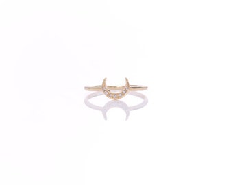 14K Gold Diamond Moon Ring