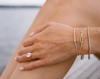 Pink Diamond String Bracelet - Breast Cancer Bracelet, Breast Cancer Awareness Bracelet, Breast Cancer Gift, Support Breast Cancer Research