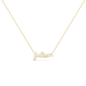 Diamond Name Necklace Gold | Script Name Necklace | Cursive Diamond Name Necklace | Custom Real Diamond Name Necklace | Pave Necklace
