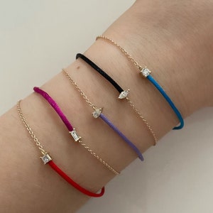 Diamond String Bracelet, Custom String Bracelet, Nylon String Friendship Bracelet, 14K String Bracelet Adjustable, Gold String Bracelet,