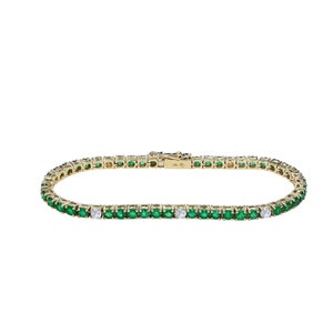 Emerald Diamond Bracelet • 14k Gold Tennis Bracelet • Green Gemstone Jewelry • Gold Emerald Bracelet • May Birthstone Gift