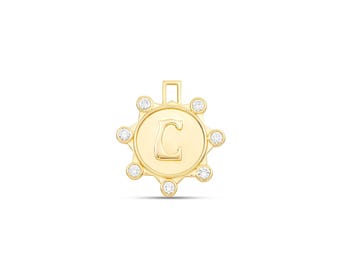 Large Diamond Initial Pendant • 14k Gold Letter Charm • Diamond Letter Pendant • Personalized Gold Initial Pendant • Gift for Her