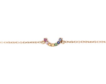 Gold Rainbow Bracelet | LGBT Pride Bracelet | Rainbow Friendship Bracelet, Rainbow Gem Bracelet, Rainbow Stone Bracelet, Multicolor Bracelet