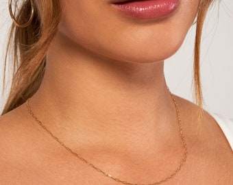 Gemhalsband - Tunt guldkedja med halsband | Halsband i 14K massivt guld | Gemhalsband | Liten guldkedja med gem | Stapling