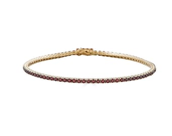 Garnet Birthstone Bracelet • 14k Gold Gemstone Tennis Bracelet • January Jewelry Gift • Dainty Gold Bracelet • Natural Garnet Jewelry