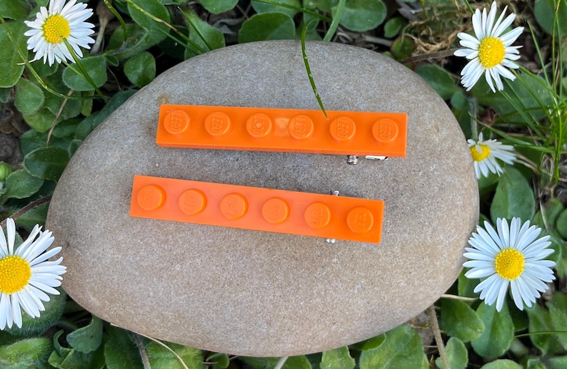 Hair clips, made with LEGO. Variety of colours. Back to school gift. Lego. AFOL. Orange