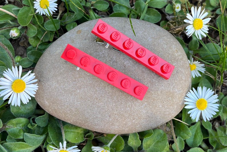 Hair clips, made with LEGO. Variety of colours. Back to school gift. Lego. AFOL. Red
