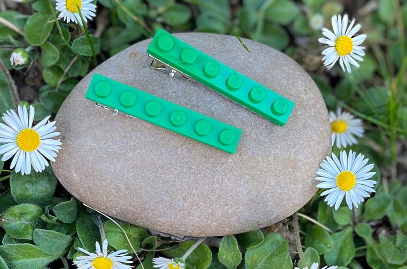 Hair clips, made with LEGO. Variety of colours. Back to school gift. Lego. AFOL. Green