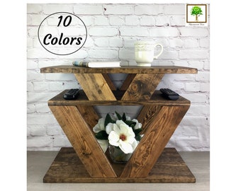 Wooden Coffee Table with Open Storage Shelf CUSTOM COLORS TV Stand Side Table Minimalist Geometric Cocktail Center Living Room Table