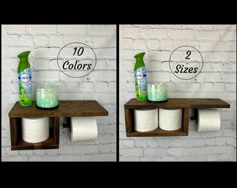 Handcrafted Rustic Wooden Toilet Paper Holder Organizer With Shelf Bathroom Organization