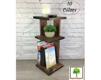 Handcrafted Wooden Side Table with 3-Tier Storage - 10 Colors