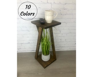 Small Wood Side Table: Modern Bedside Accent Plant Stand