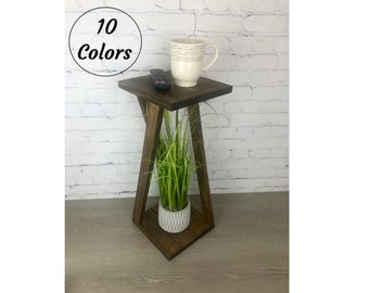 Mesa auxiliar pequeña con ángulo de madera natural, mesita de noche con extremo de cama, mesa decorativa, soporte para plantas, muebles prácticos, regalo para apartamento, hogar pequeño minimalista