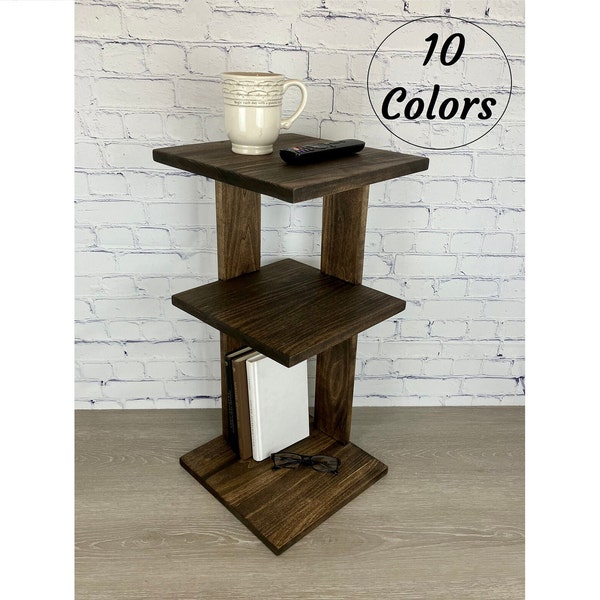 Wooden Side Table with Storage Shelf Classic Simplistic Tall End Table Household Nightstand Bedside Table Bedroom Furniture Corner