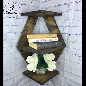 Estante colgante triangular Zen, estante flotante de esquina, organizador de pared de madera auténtica resistente, adorno para plantas, exhibición de libros, estante moderno geométrico