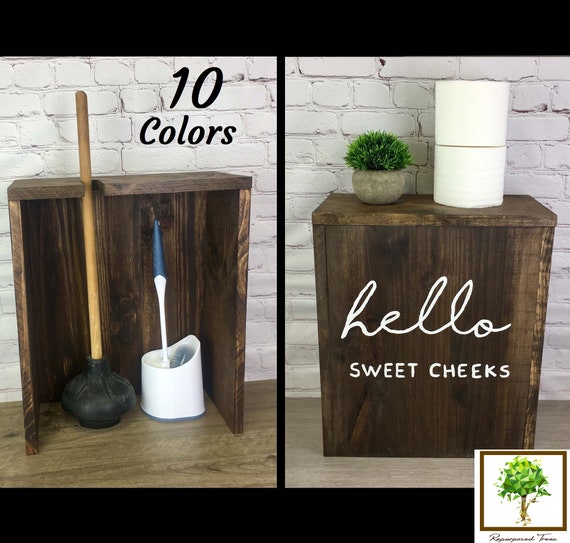 HELLO SWEET CHEEKS Bathroom Accessory Wooden Box Plunger Toilet Brush Cover Holder Practical Toilet Organizer Cabinet Hidden Storage Etsy