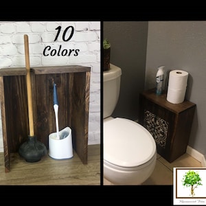 Desatascador y portaescobillas de madera para inodoro: Caja organizadora para baño